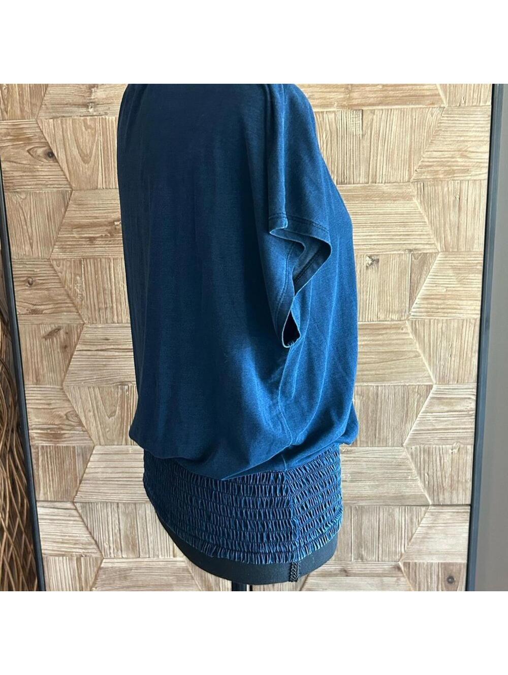 WHBM Womens Minimalist XS Navy Blue Smocked Hem Dolman Sleeve Blouse Top Career - Picture 3 of 5